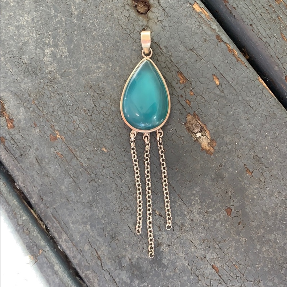 Sterling Tear Drop Glass Dangle Chain Pendant - Picture 11 of 17